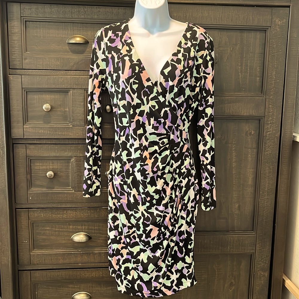 Calvin Klein women’s multicolor patterned dress sz 8 stretchy workwear dress